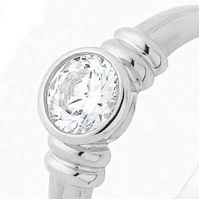 Cubic Zirconia Engagement Ring - Bezel Setting - White Gold