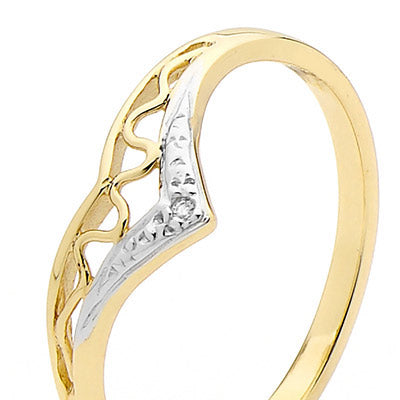 Diamond set Gold Wishbone Ring