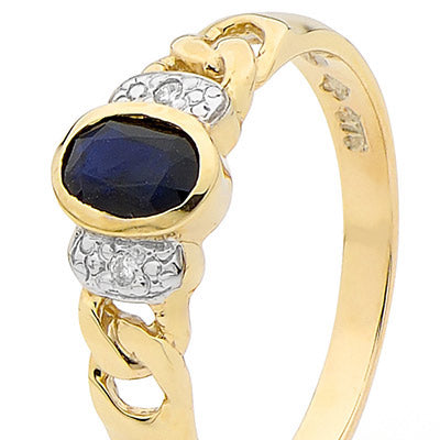 Sapphire and Diamond Chain Link Ring