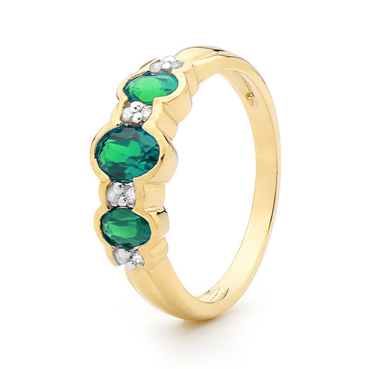 Created Emerald and Diamond Ring