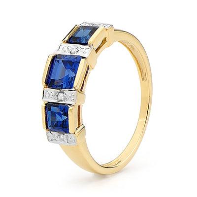 Created Sapphire Ring with Diamonds