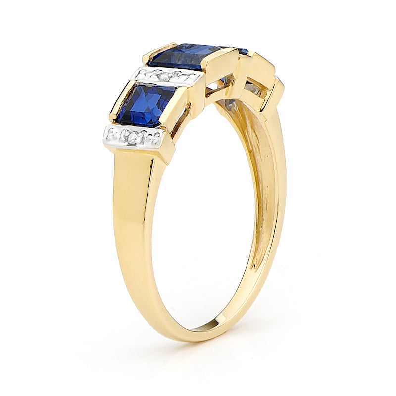 Created Sapphire Ring with Diamonds