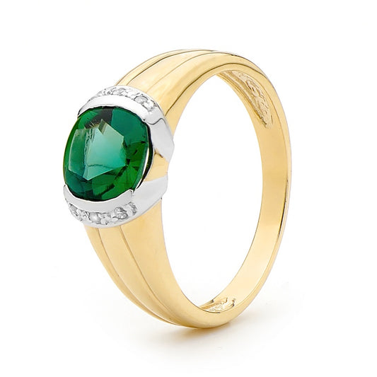 Created Emerald and Diamond Dress Ring (W)