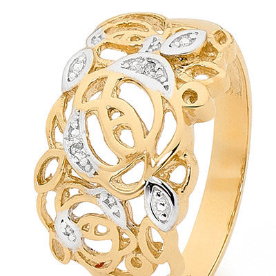 Roses Wide Ring with Diamonds
