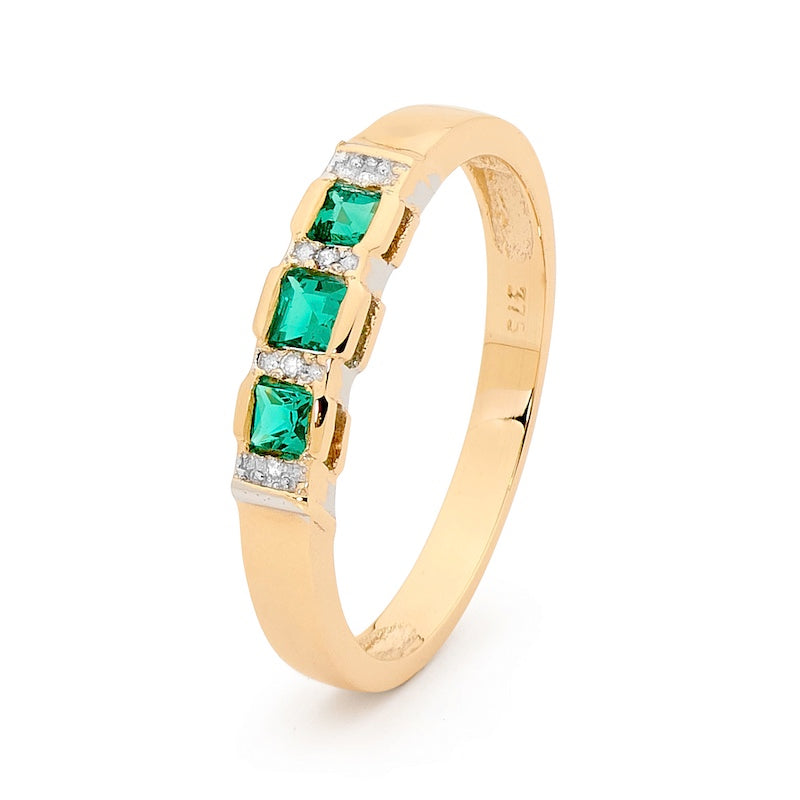 Created Emerald Dress Ring with Diamonds