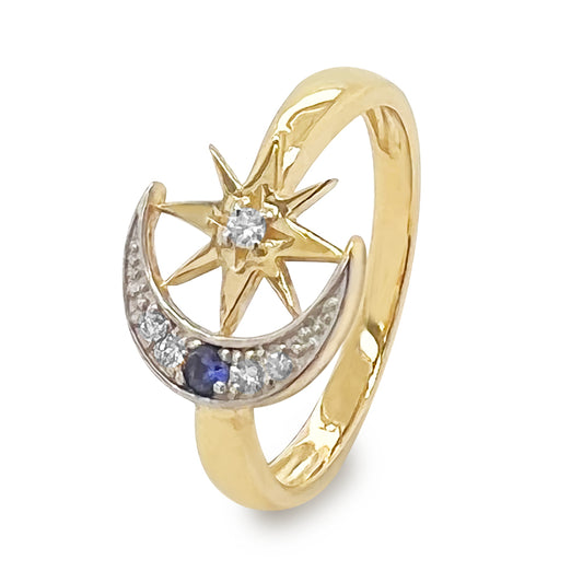 Moon & Star Ring with Sapphire