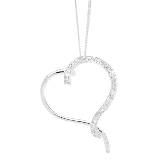 Sterling Silver Heart-Shaped Pendant with Cubic Zirconia