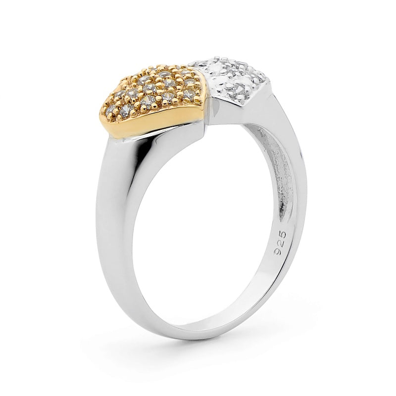 Two Tone Hearts Ring - Silver & Gold