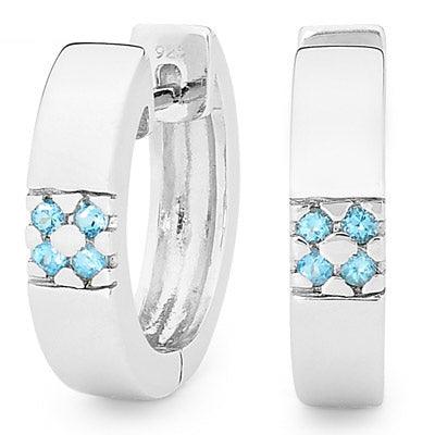 Silver Huggies with Blue Topaz