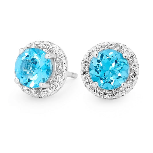 Silver earrings with Swiss Blue Topaz and CZ