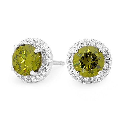 Olive Green and White CZ Dress Earrings