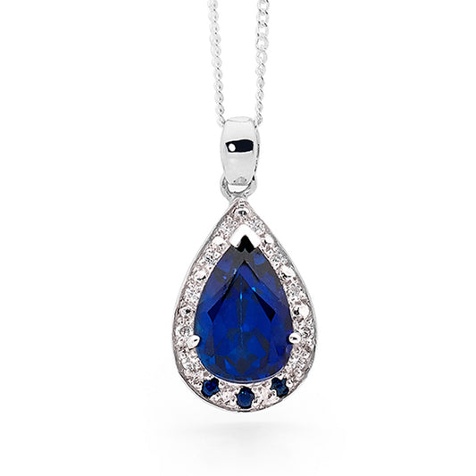 Royal Blue Sapphire and CZ Pendant