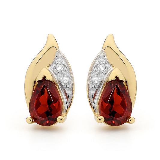 Garnet and Diamond Petal Earrings