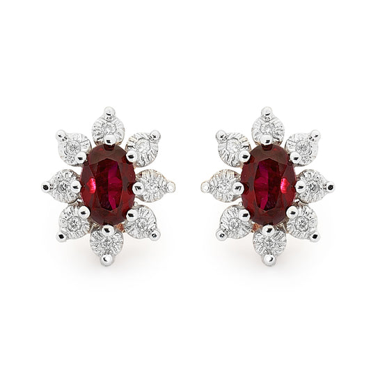 Earrings Ruby cluster 9 ct.gold