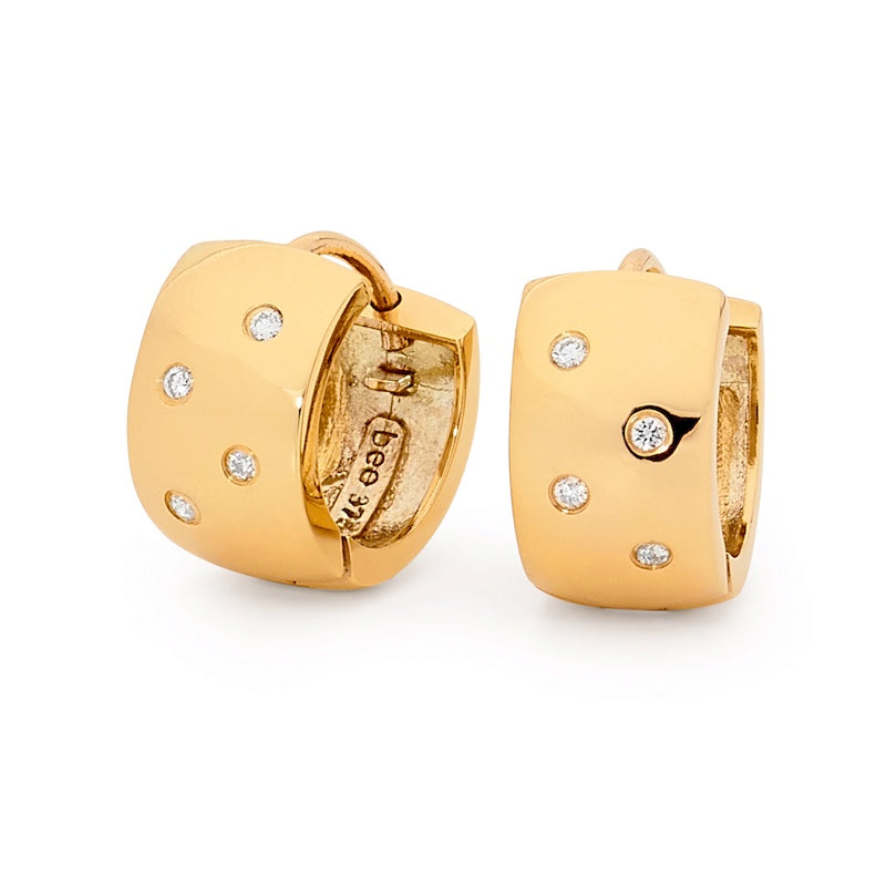 Gold Huggie Earrings with Diamonds