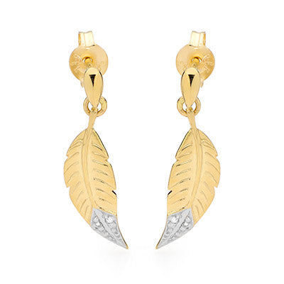 9 ct. gold feather design earrings