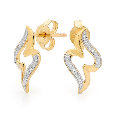 Double Wave Ear Studs in Gold with Diamonds
