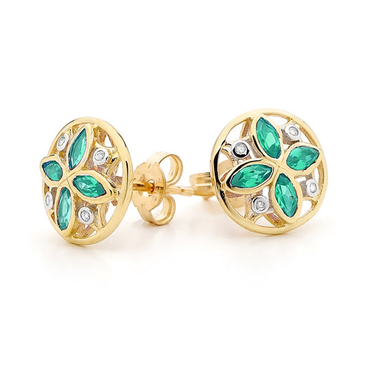 Emerald Petal and Diamond Earrings