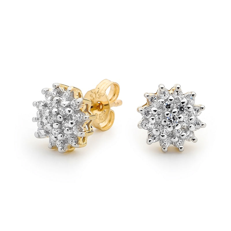 Zirconia Cluster Earrings - Gold
