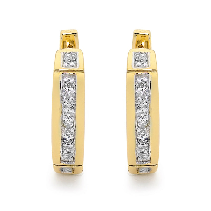 Diamond Set Gold Huggie Hoop Earrings