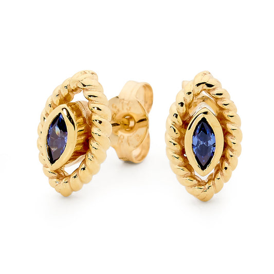 Earrings with Blue Marquise CZ - Micro Gems