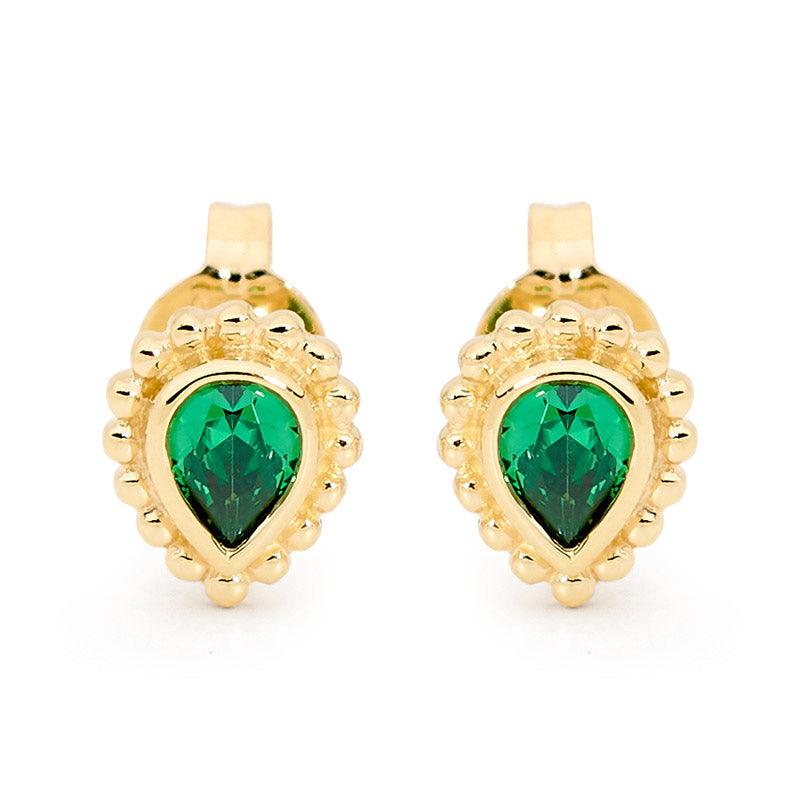 Teardrop Earrings with Green CZ- Micro Gems