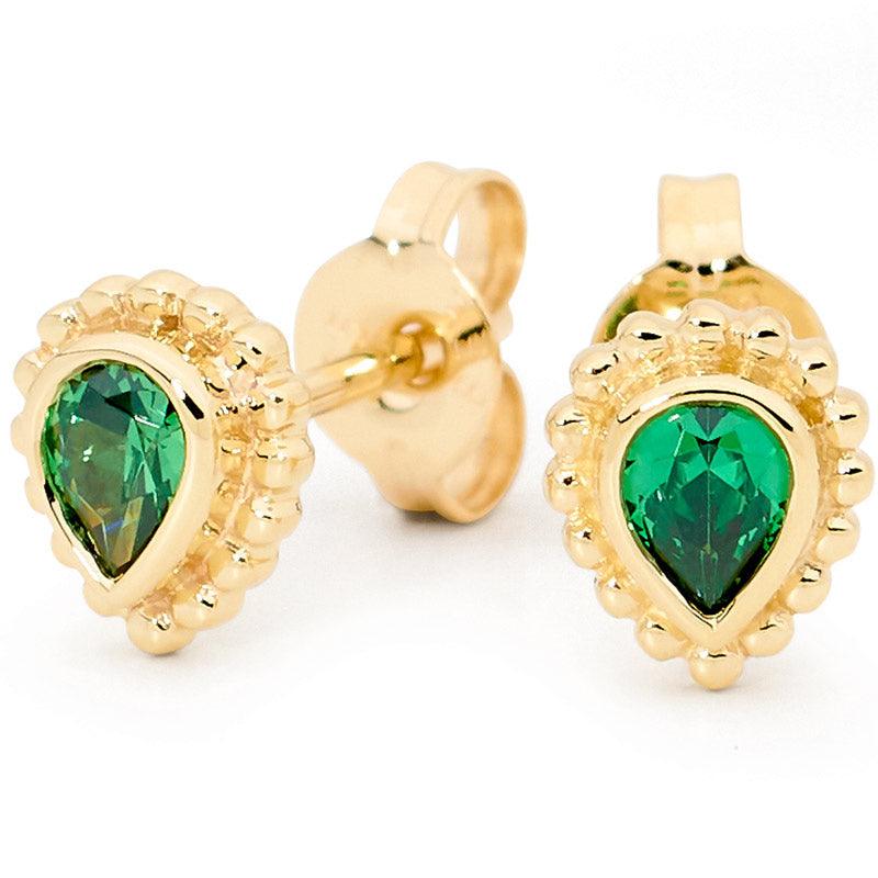 Teardrop Earrings with Green CZ- Micro Gems