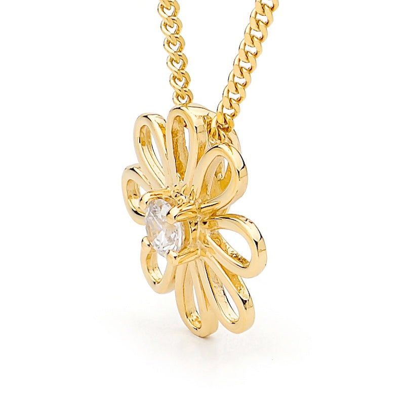 Gold Flower pendant with Zirconia