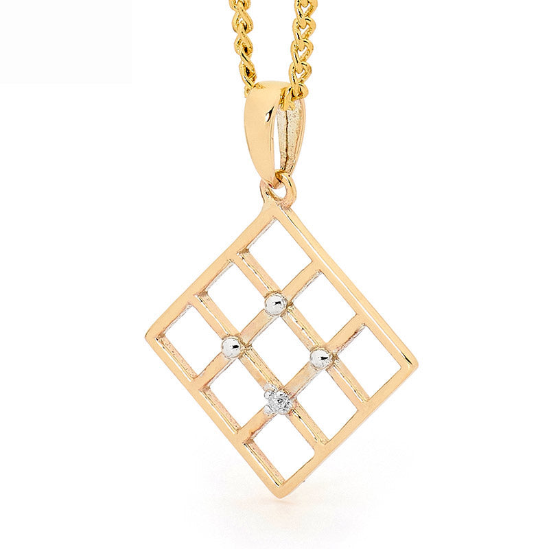 Square Basket Weave Pendant with Diamond