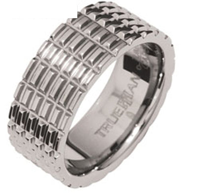 Mens Tungsten Ring "Tyre Track" US Size 8.5