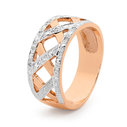 Diamond Set Rose Gold Plait Ring