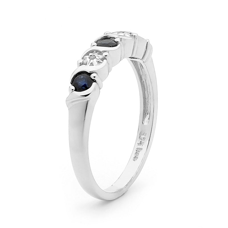 Sapphire Ring - White Gold - With Diamonds