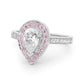 Teardrop CZ Engagement Ring in White with Pink Halo