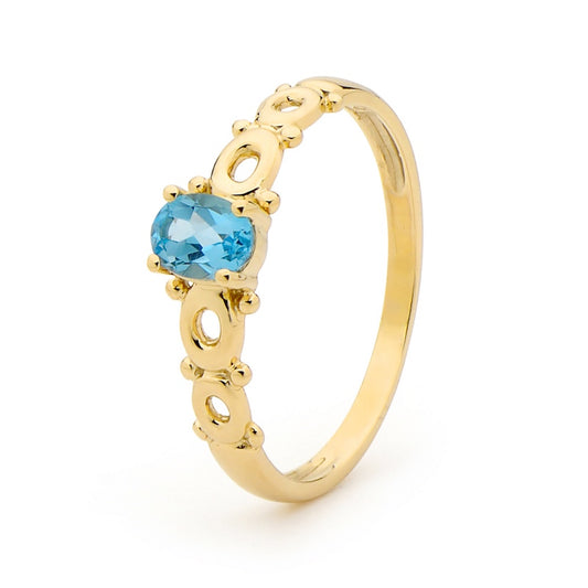 Fun Design Blue Topaz Gold Ring